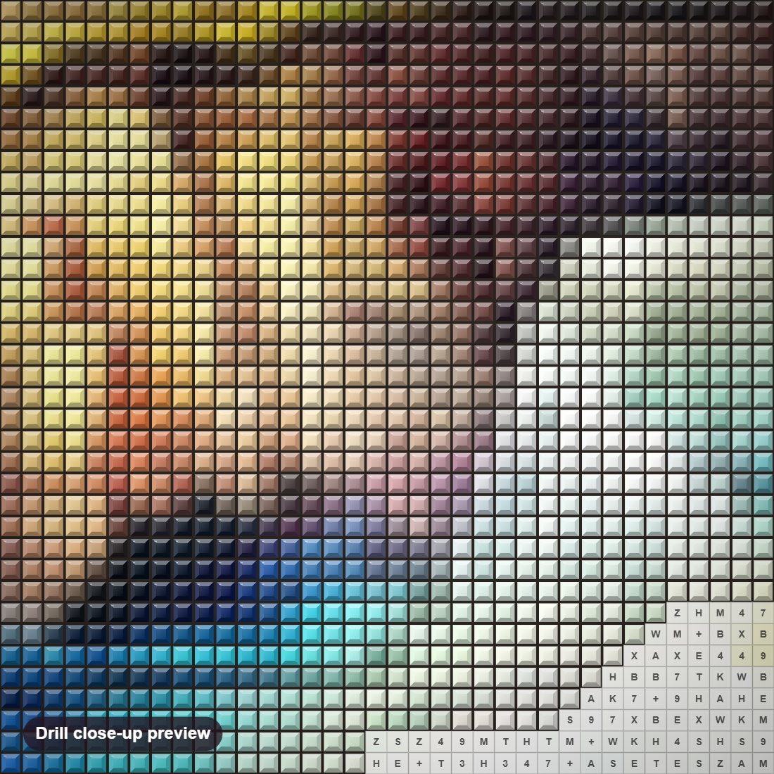Close-up preview of the Rainbow Falls diamond painting with square 5D drills and printed canvas symbols