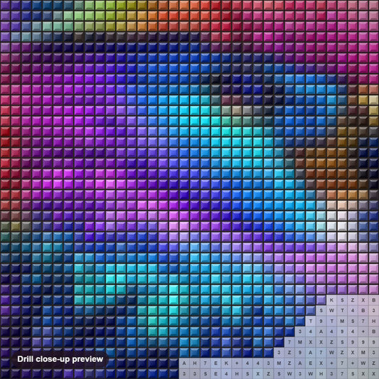 Close-up preview of the Rainbow Feathered Wonder diamond painting with square 5D drills and printed canvas symbols