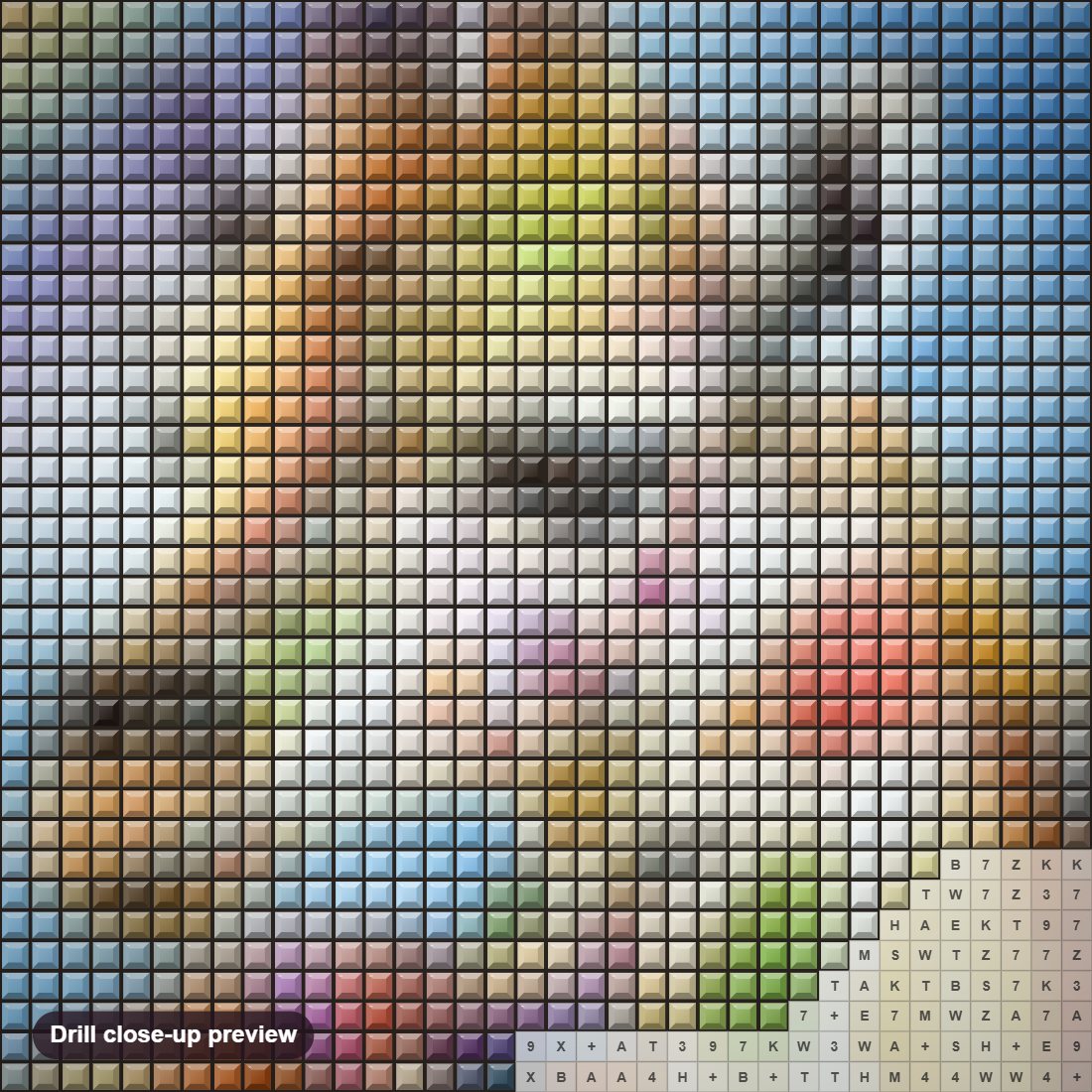 Close-up preview of the Rainbow Giraffe & Zebra diamond painting with square 5D drills and printed canvas symbols