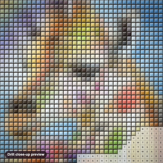 Close-up preview of the Rainbow Giraffe & Zebra diamond painting with square 5D drills and printed canvas symbols