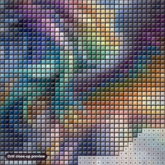 Close-up preview of the Rainbow Griffin diamond painting with square 5D drills and printed canvas symbols