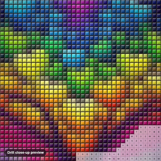 Close-up preview of the Rainbow Heart Tree diamond painting with square 5D drills and printed canvas symbols