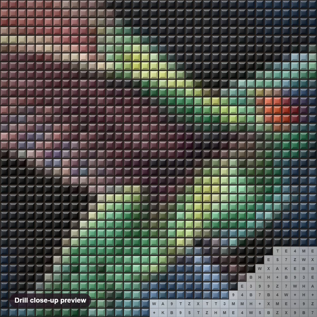 Close-up preview of the Rainbow Humming Bird diamond painting with square 5D drills and printed canvas symbols