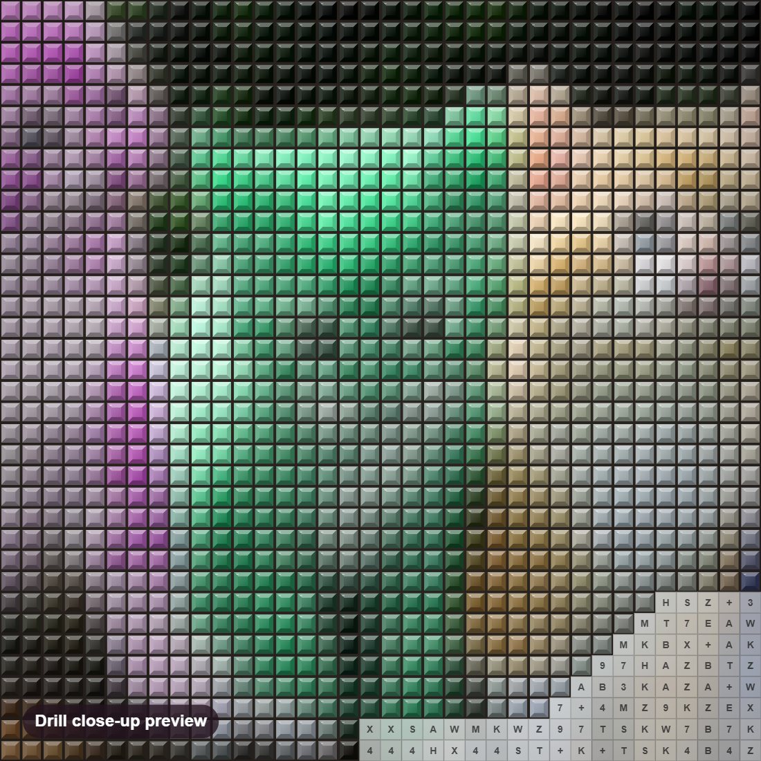 Close-up preview of the Rainbow Kittens diamond painting with square 5D drills and printed canvas symbols