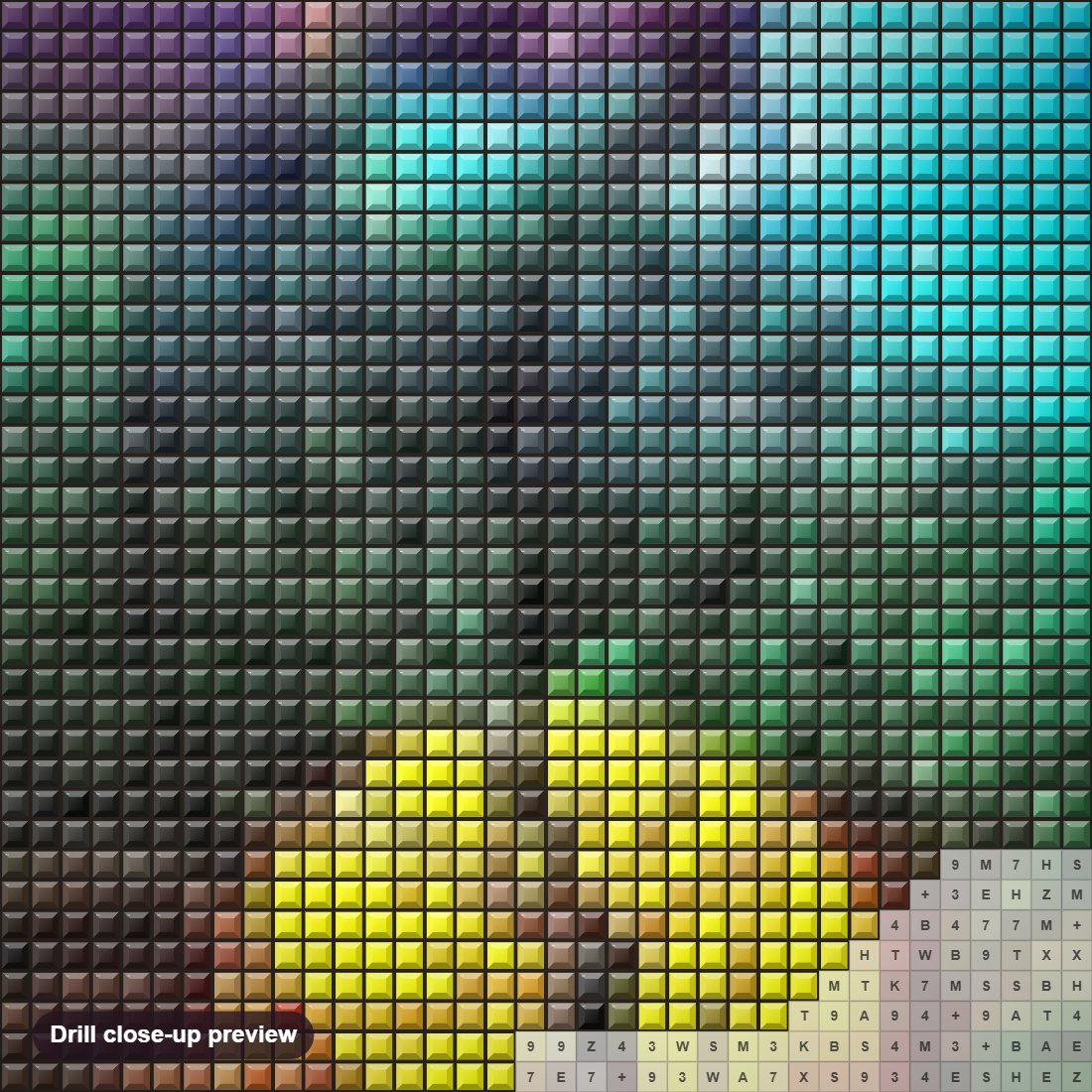 Close-up preview of the Rainbow Night Sky diamond painting with square 5D drills and printed canvas symbols