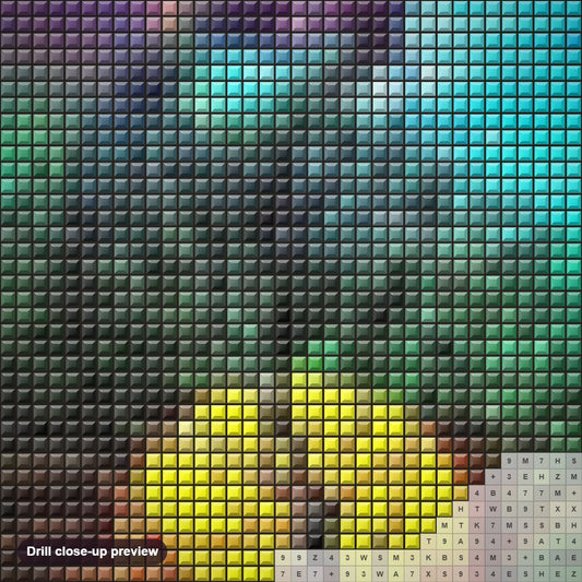 Close-up preview of the Rainbow Night Sky diamond painting with square 5D drills and printed canvas symbols