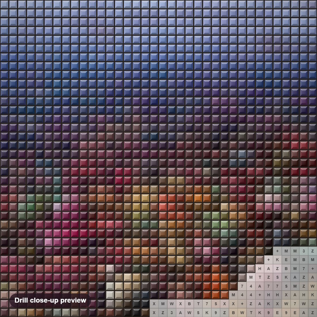 Close-up preview of the Rainbow Rocks Lake diamond painting with square 5D drills and printed canvas symbols