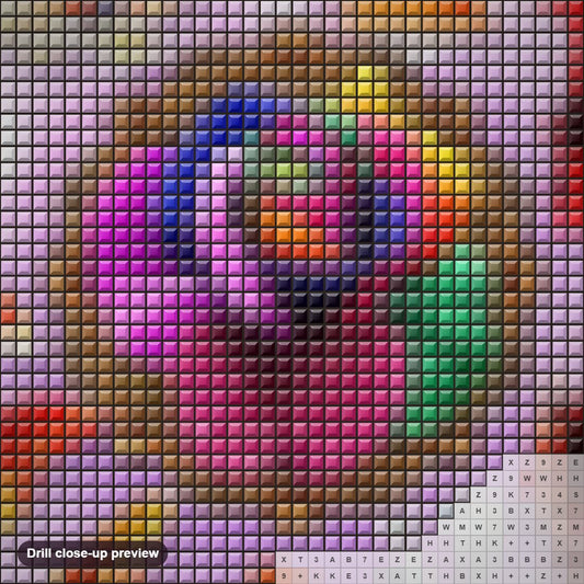 Close-up preview of the Rainbow Rose & Koi Fish diamond painting with square 5D drills and printed canvas symbols