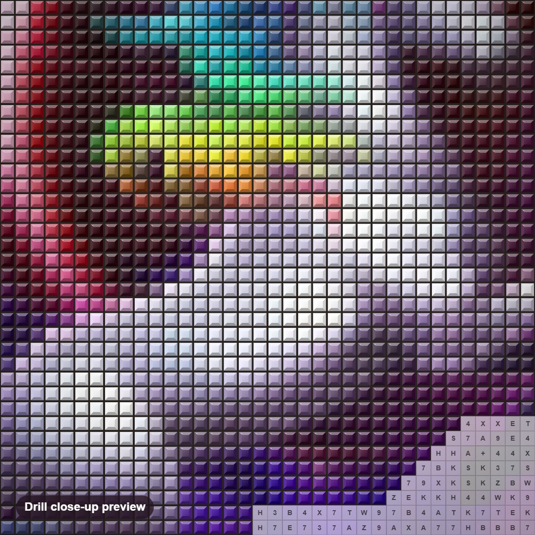 Close-up preview of the Rainbow Unicorn diamond painting with square 5D drills and printed canvas symbols
