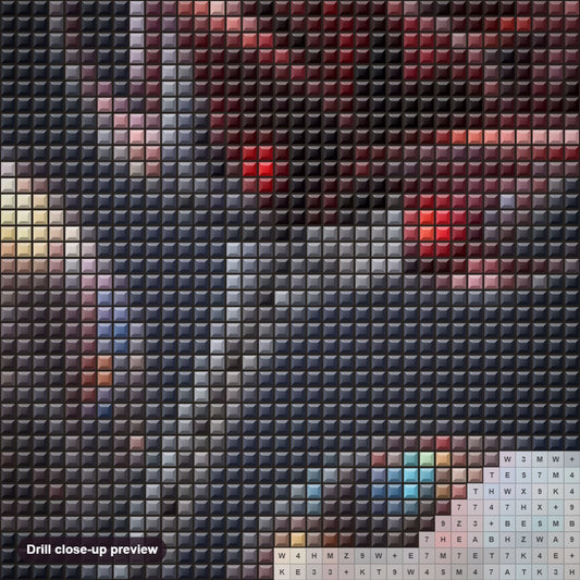 Close-up preview of the Red Rose diamond painting with square 5D drills and printed canvas symbols