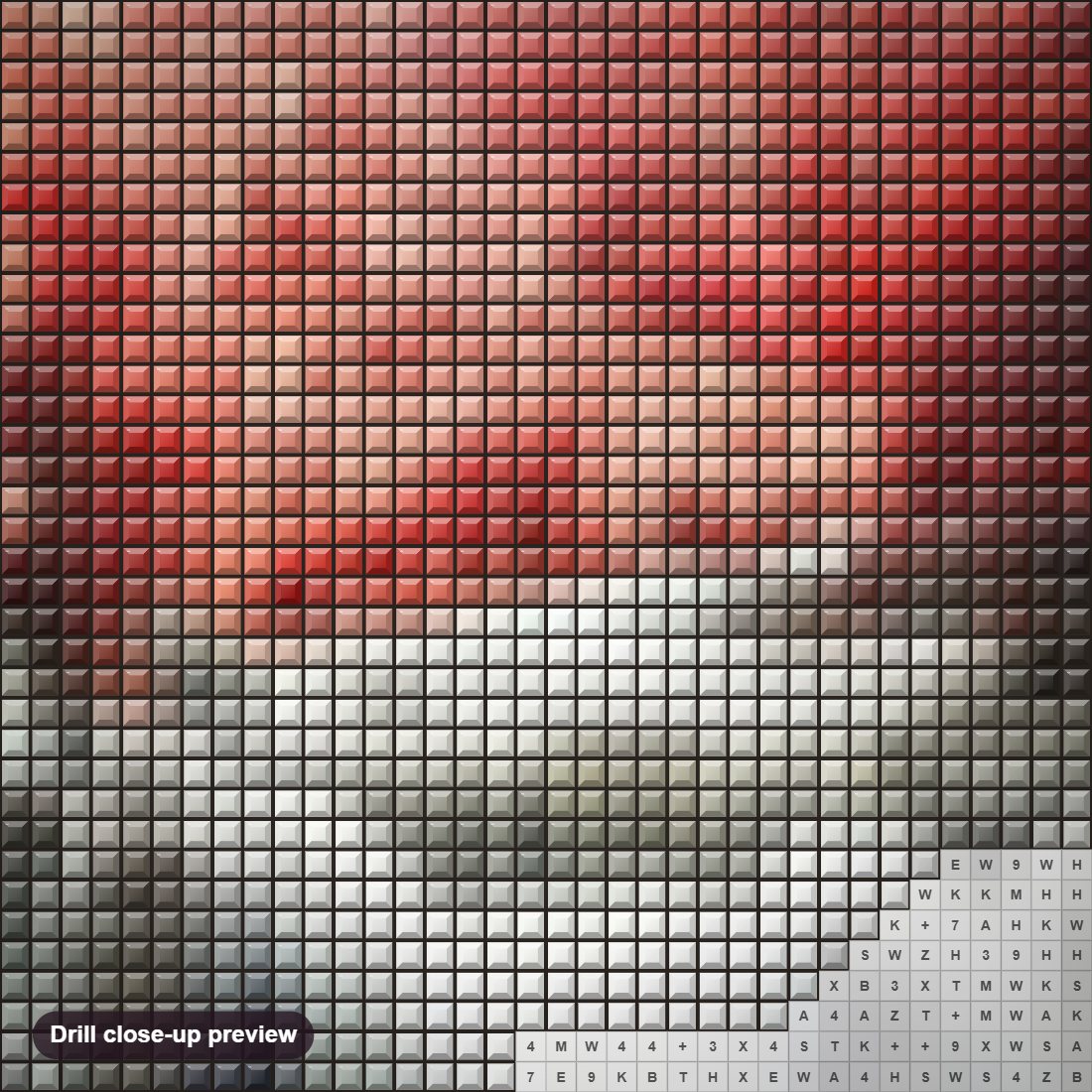 Close-up preview of the Red Trees & Waterfall diamond painting with square 5D drills and printed canvas symbols