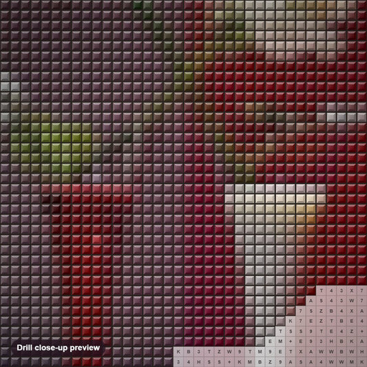 Close-up preview of the Red & White Roses diamond painting with square 5D drills and printed canvas symbols