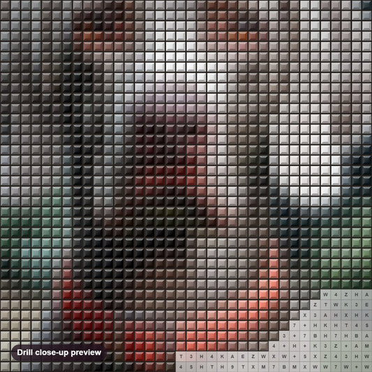 Close-up preview of the Regal Weimaraner diamond painting with square 5D drills and printed canvas symbols