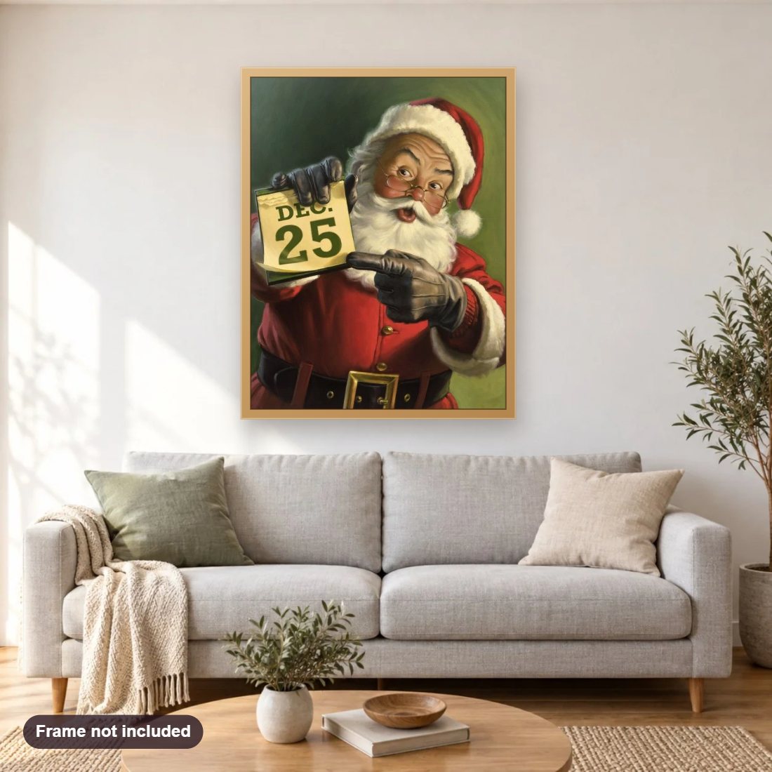 Remember This Date diamond painting shown framed on a living room wall above a sofa