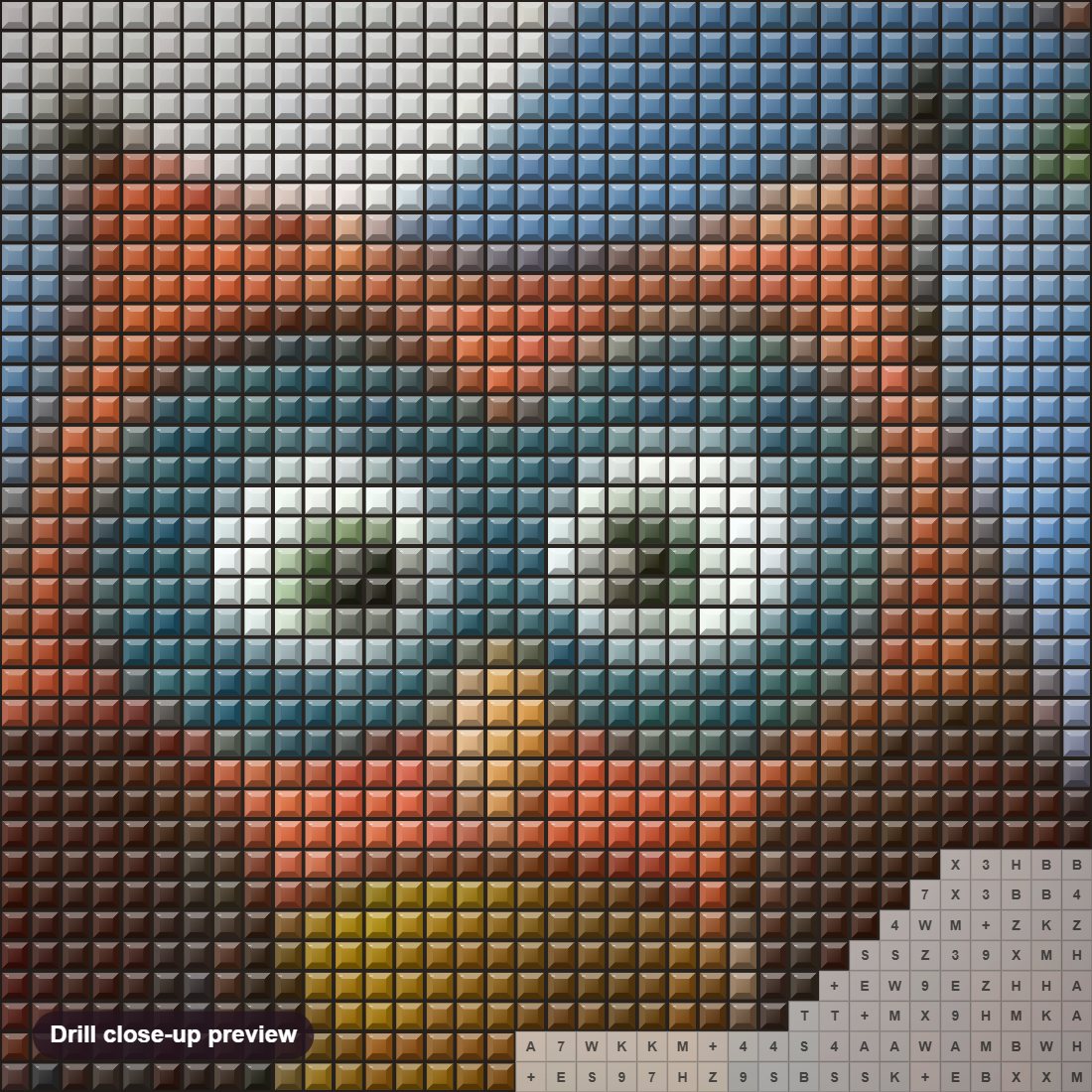Close-up preview of the Resting Owl diamond painting with square 5D drills and printed canvas symbols