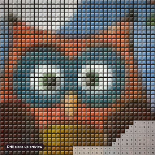 Close-up preview of the Resting Owl diamond painting with square 5D drills and printed canvas symbols