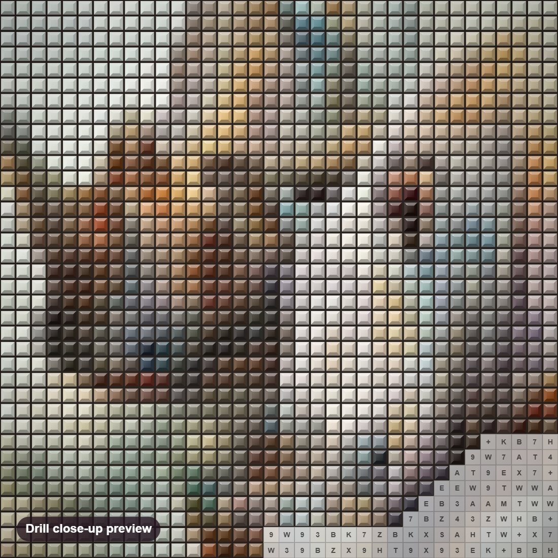 Close-up preview of the Rhinos Pair diamond painting with square 5D drills and printed canvas symbols