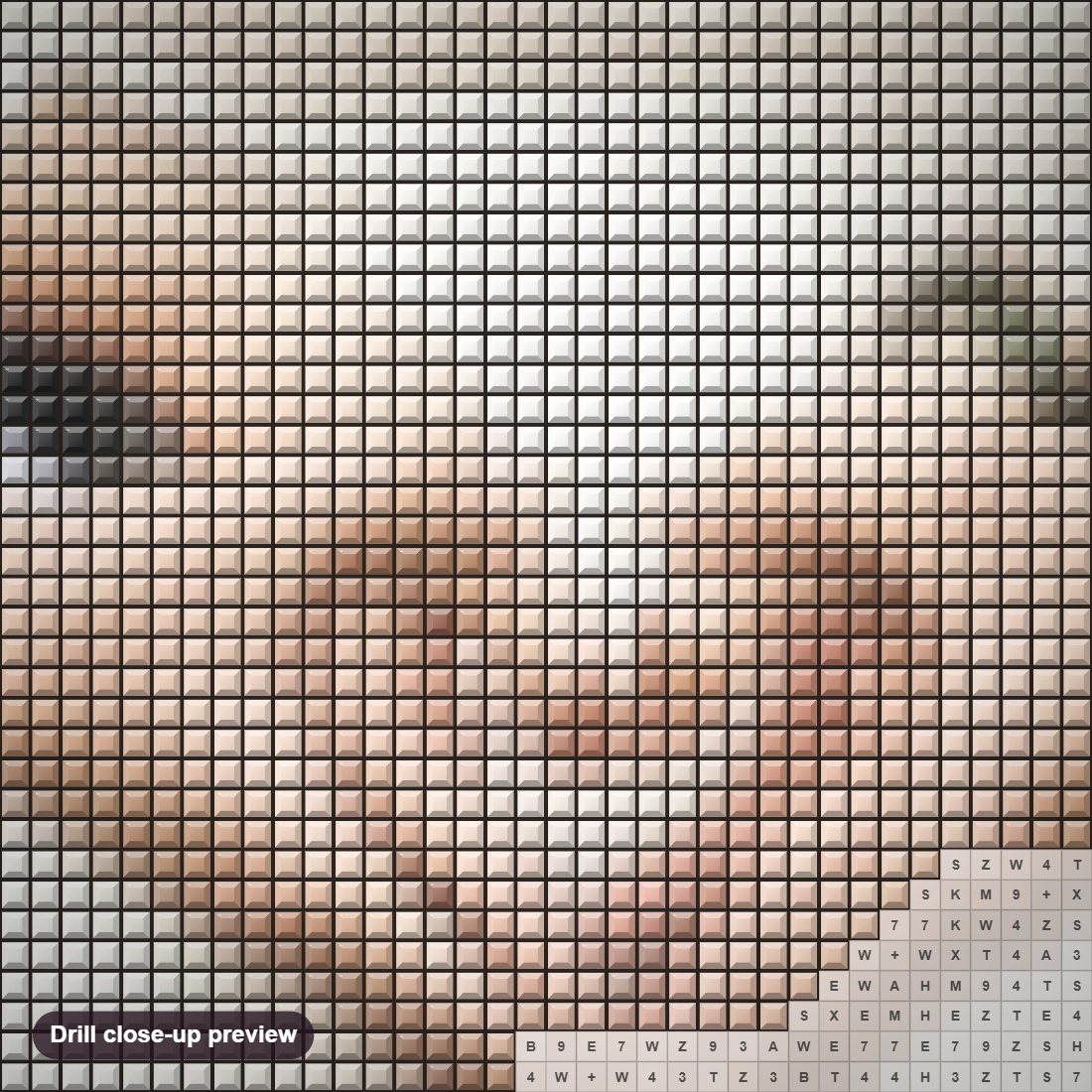 Close-up preview of the Romantic Couple diamond painting with square 5D drills and printed canvas symbols