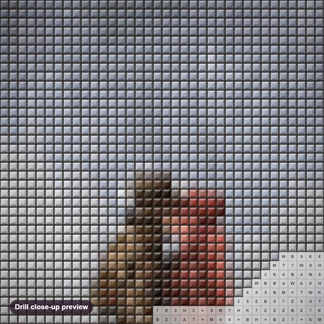 Close-up preview of the Romantic Couple Kissing in Rain diamond painting with square 5D drills and printed canvas symbols