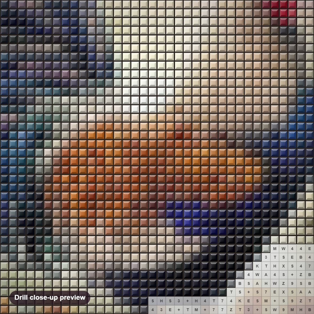 Close-up preview of the Rooster diamond painting with square 5D drills and printed canvas symbols