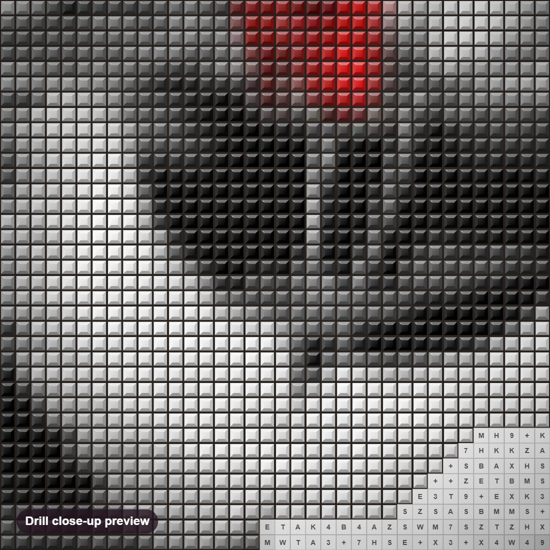 Close-up preview of the Roses & Angel Wings diamond painting with square 5D drills and printed canvas symbols