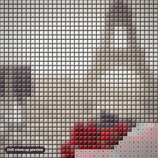 Close-up preview of the Roses & Eiffel Tower View diamond painting with square 5D drills and printed canvas symbols
