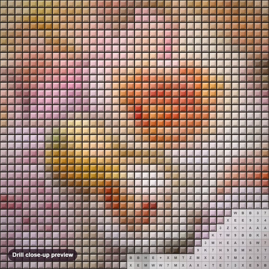 Close-up preview of the Roses & Peonies diamond painting with square 5D drills and printed canvas symbols