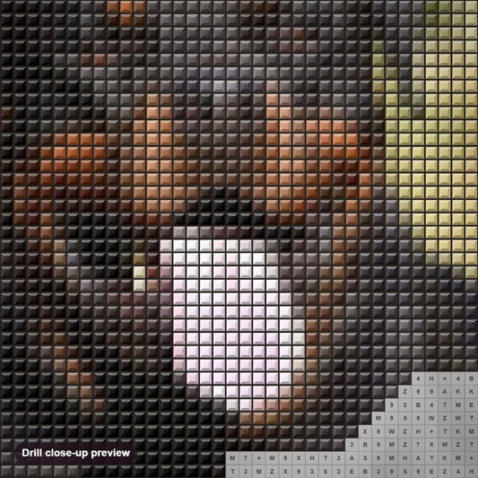 Close-up preview of the Rottweiler Yawning diamond painting with square 5D drills and printed canvas symbols