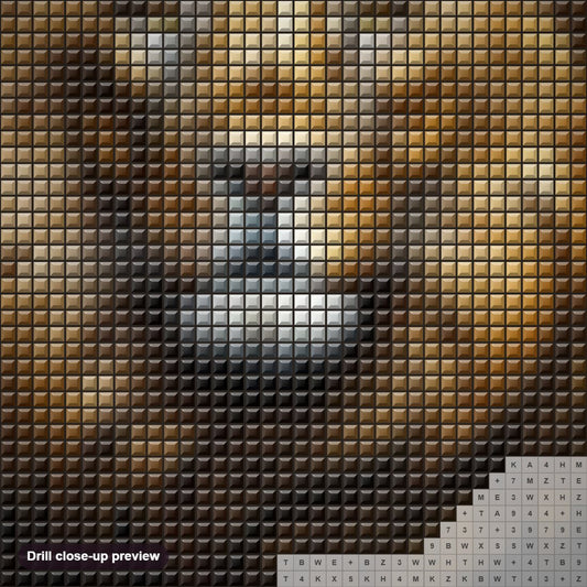 Close-up preview of the Royal King of Lions diamond painting with square 5D drills and printed canvas symbols