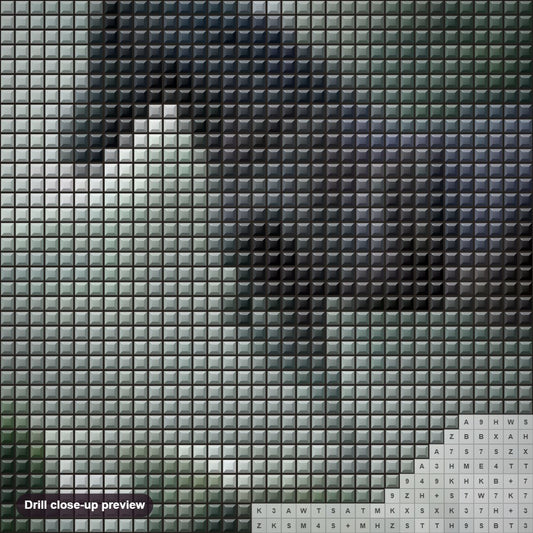 Close-up preview of the Running Black Horse diamond painting with square 5D drills and printed canvas symbols