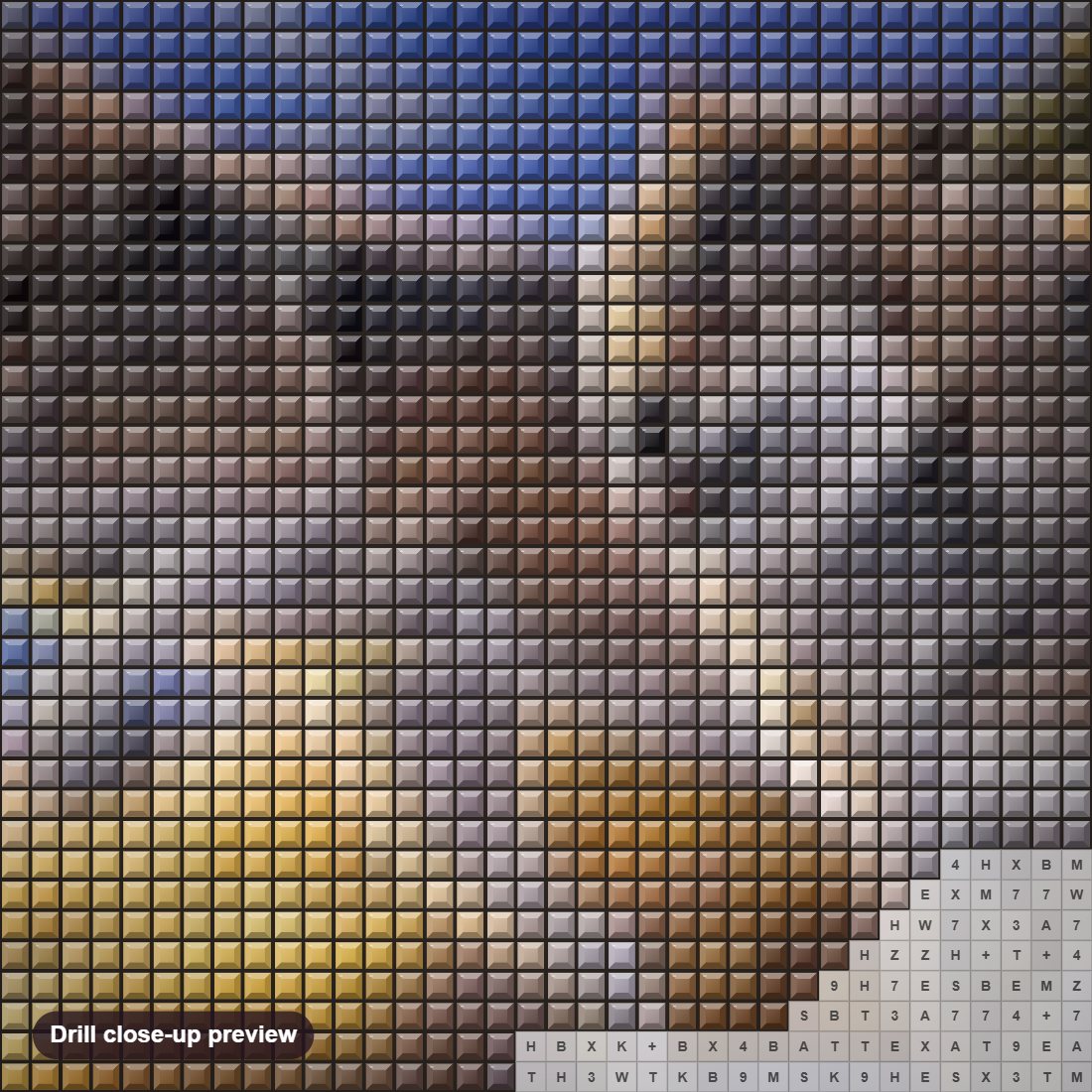 Close-up preview of the Running Wolves diamond painting with square 5D drills and printed canvas symbols