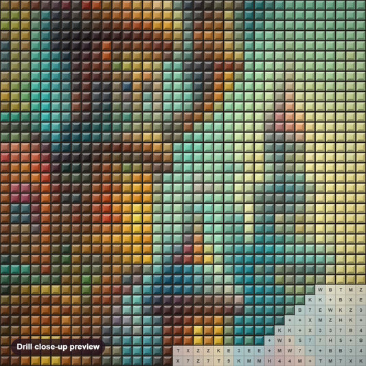 Close-up preview of the Russian Fairyland diamond painting with square 5D drills and printed canvas symbols