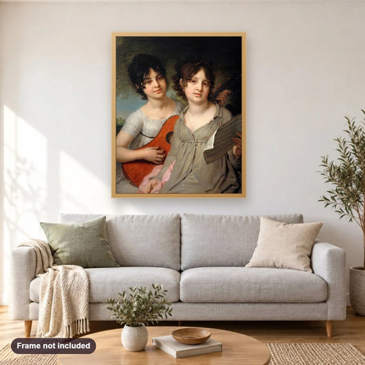 Russian Royalty diamond painting shown framed on a living room wall above a sofa