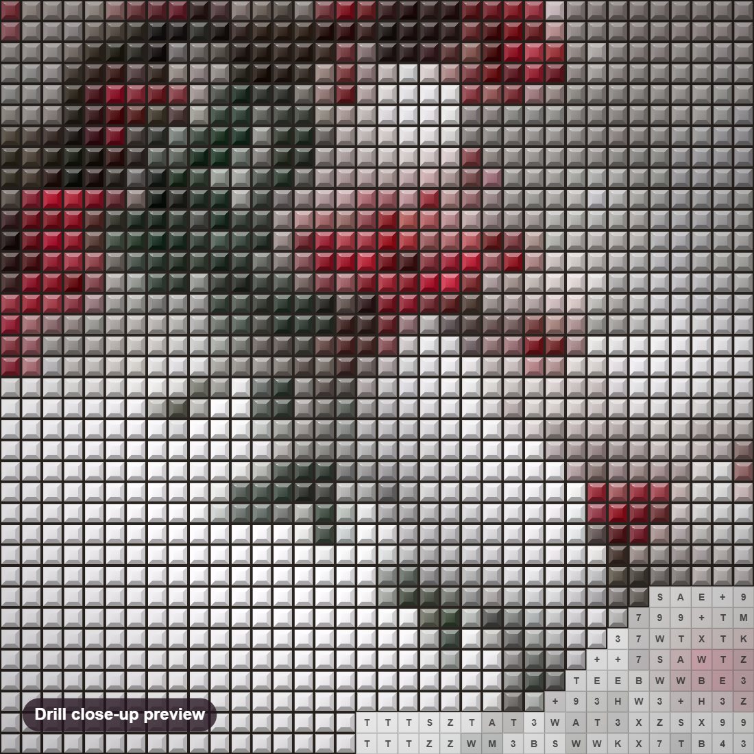 Close-up preview of the Russian Winter & Snow on Flower Buds diamond painting with square 5D drills and printed canvas symbols