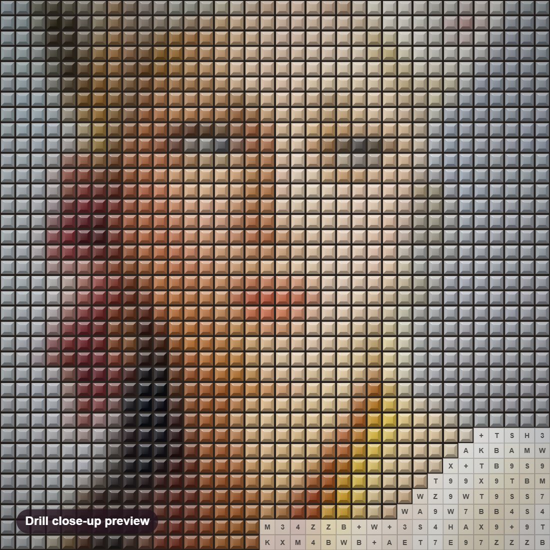 Close-up preview of the Russian Woman diamond painting with square 5D drills and printed canvas symbols