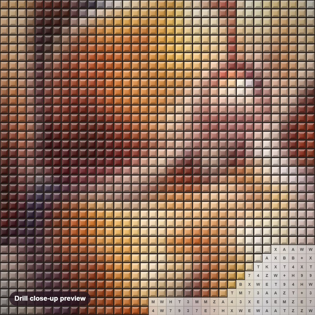 Close-up preview of the Sad Bunny diamond painting with square 5D drills and printed canvas symbols