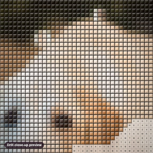 Close-up preview of the Sad Labrador Retriever Dog diamond painting with square 5D drills and printed canvas symbols