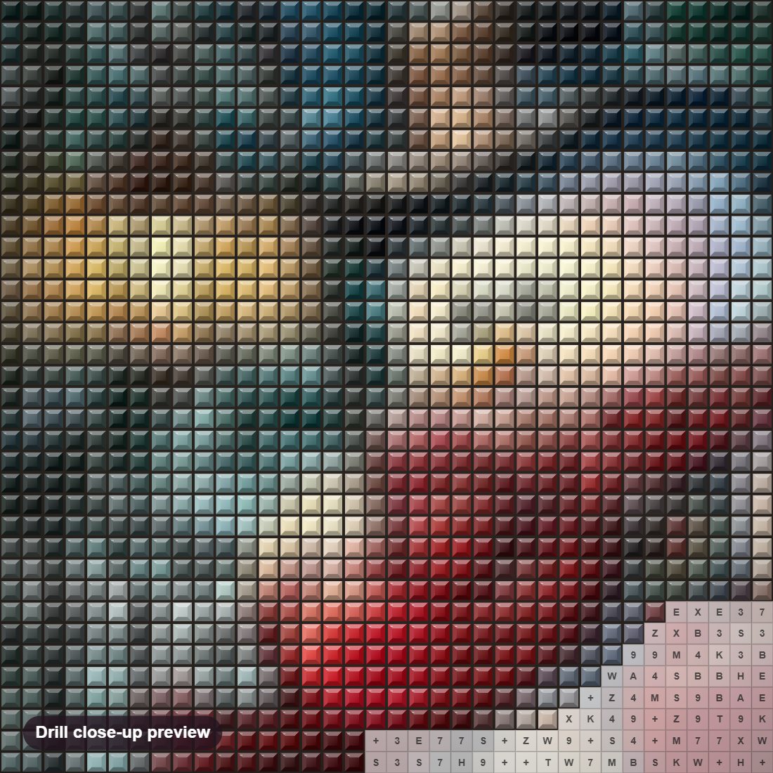Close-up preview of the Sad Snowman with Lantern diamond painting with square 5D drills and printed canvas symbols