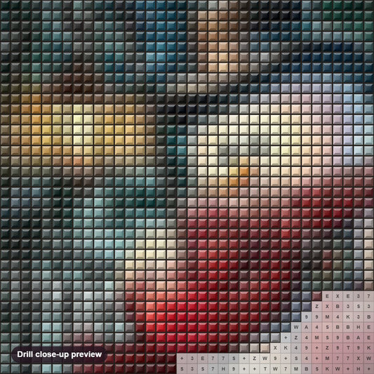Close-up preview of the Sad Snowman with Lantern diamond painting with square 5D drills and printed canvas symbols