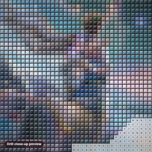 Close-up preview of the Sagittarius Zodiac diamond painting with square 5D drills and printed canvas symbols