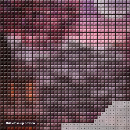 Close-up preview of the Sakura Trees & Night View diamond painting with square 5D drills and printed canvas symbols