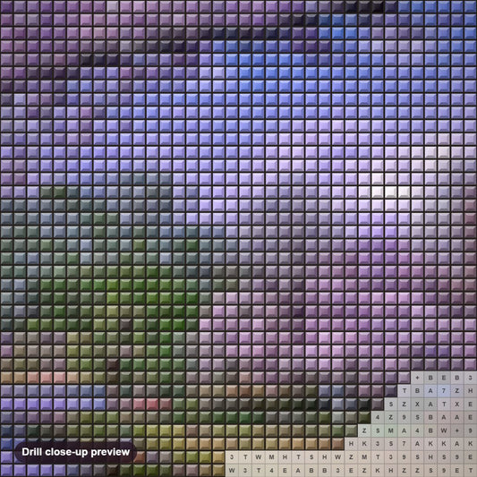 Close-up preview of the Sakura Trees diamond painting with square 5D drills and printed canvas symbols