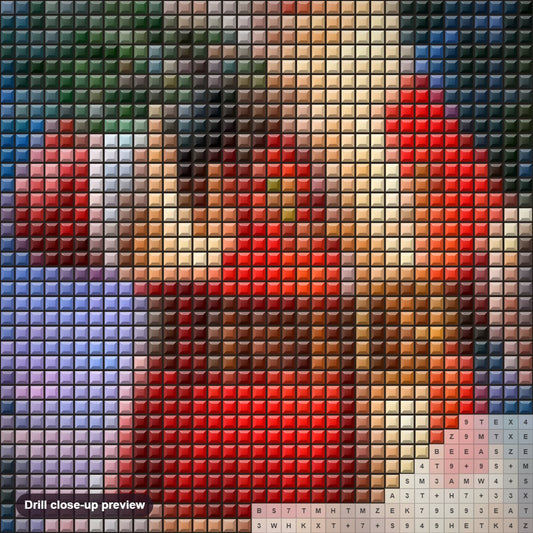 Close-up preview of the Santa Claus Carrying Christmas Tree diamond painting with square 5D drills and printed canvas symbols