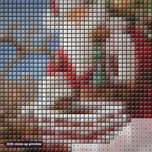 Close-up preview of the Santa Claus giving Christmas Gifts diamond painting with square 5D drills and printed canvas symbols