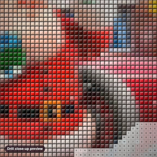 Close-up preview of the Santa Claus on Christmas Car diamond painting with square 5D drills and printed canvas symbols