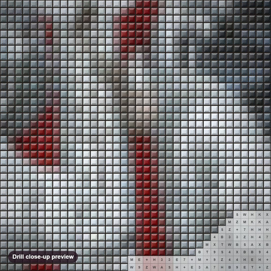 Close-up preview of the Santa Claus with animals & Owl diamond painting with square 5D drills and printed canvas symbols