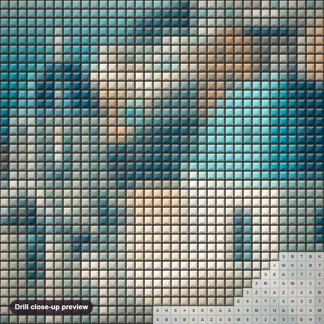Close-up preview of the Santorini Greece diamond painting with square 5D drills and printed canvas symbols