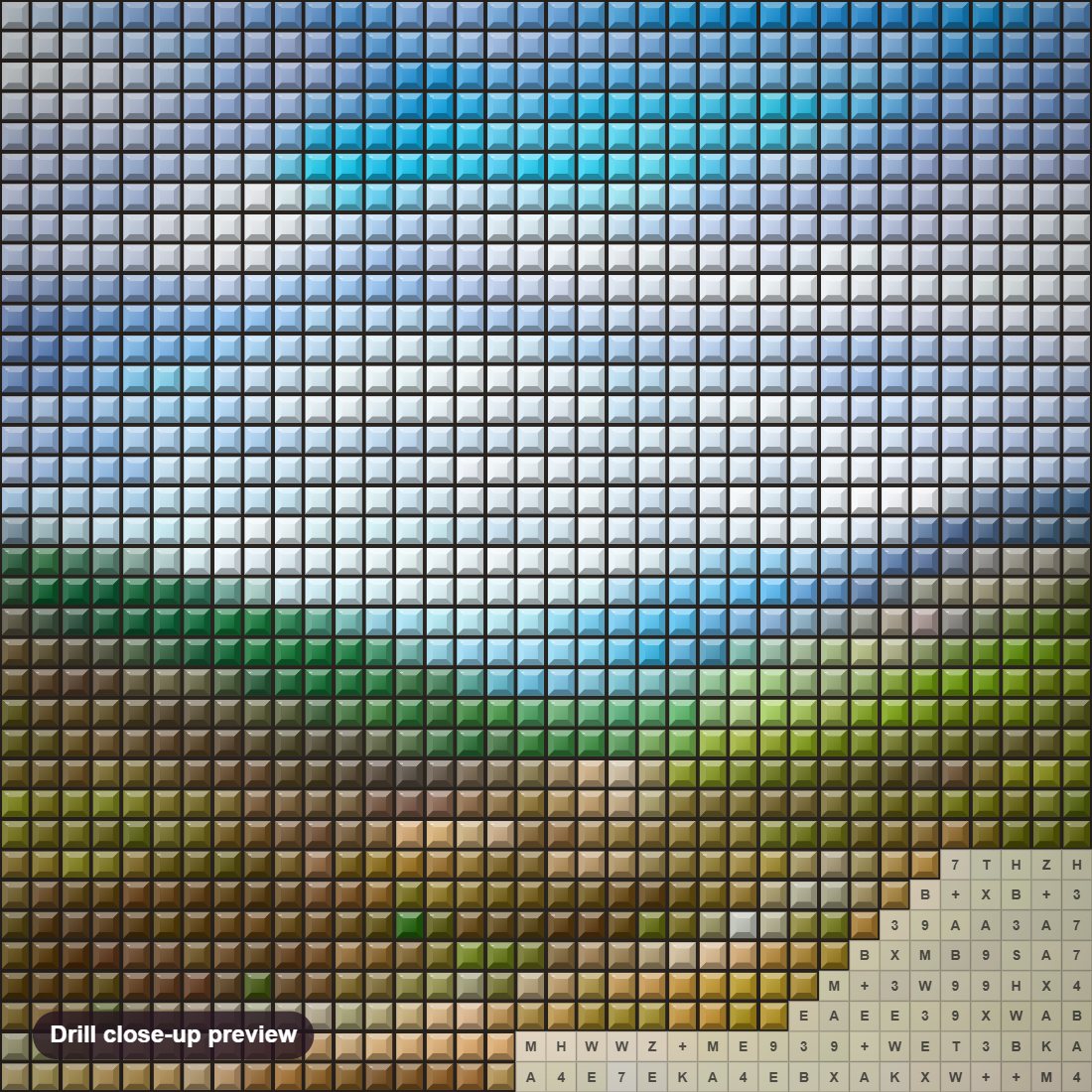 Close-up preview of the Scottish Highlands diamond painting with square 5D drills and printed canvas symbols