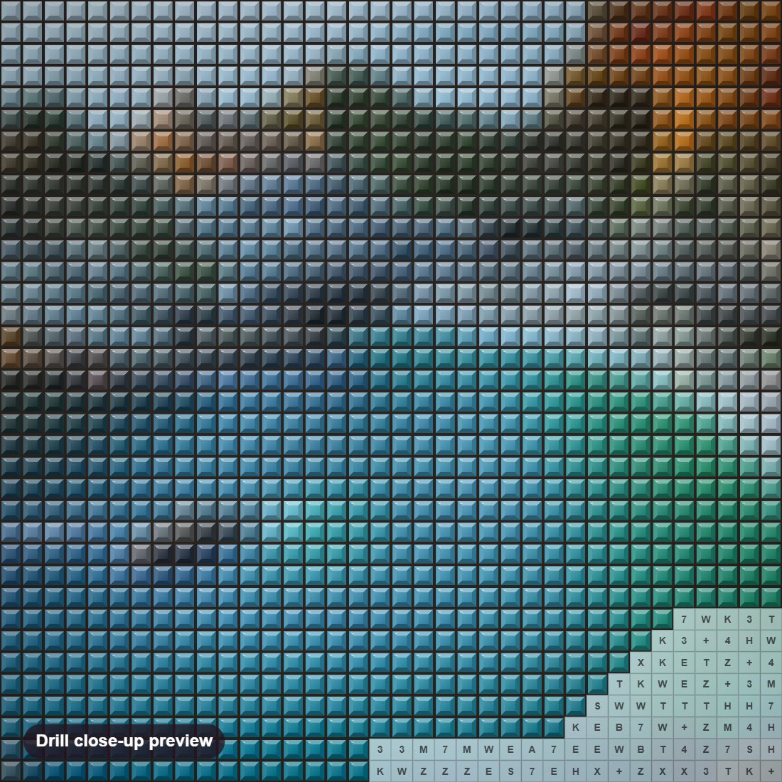 Close-up preview of the Sea Landscape diamond painting with square 5D drills and printed canvas symbols