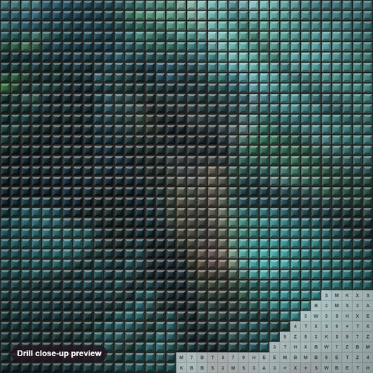 Close-up preview of the Sea Monster diamond painting with square 5D drills and printed canvas symbols